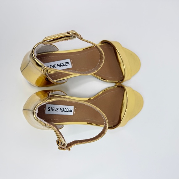 Steve Madden Irenee Metallic Gold 2-Inch Block Heel Ankle-Strap Sandals Size 9.5 - Picture 10 of 15